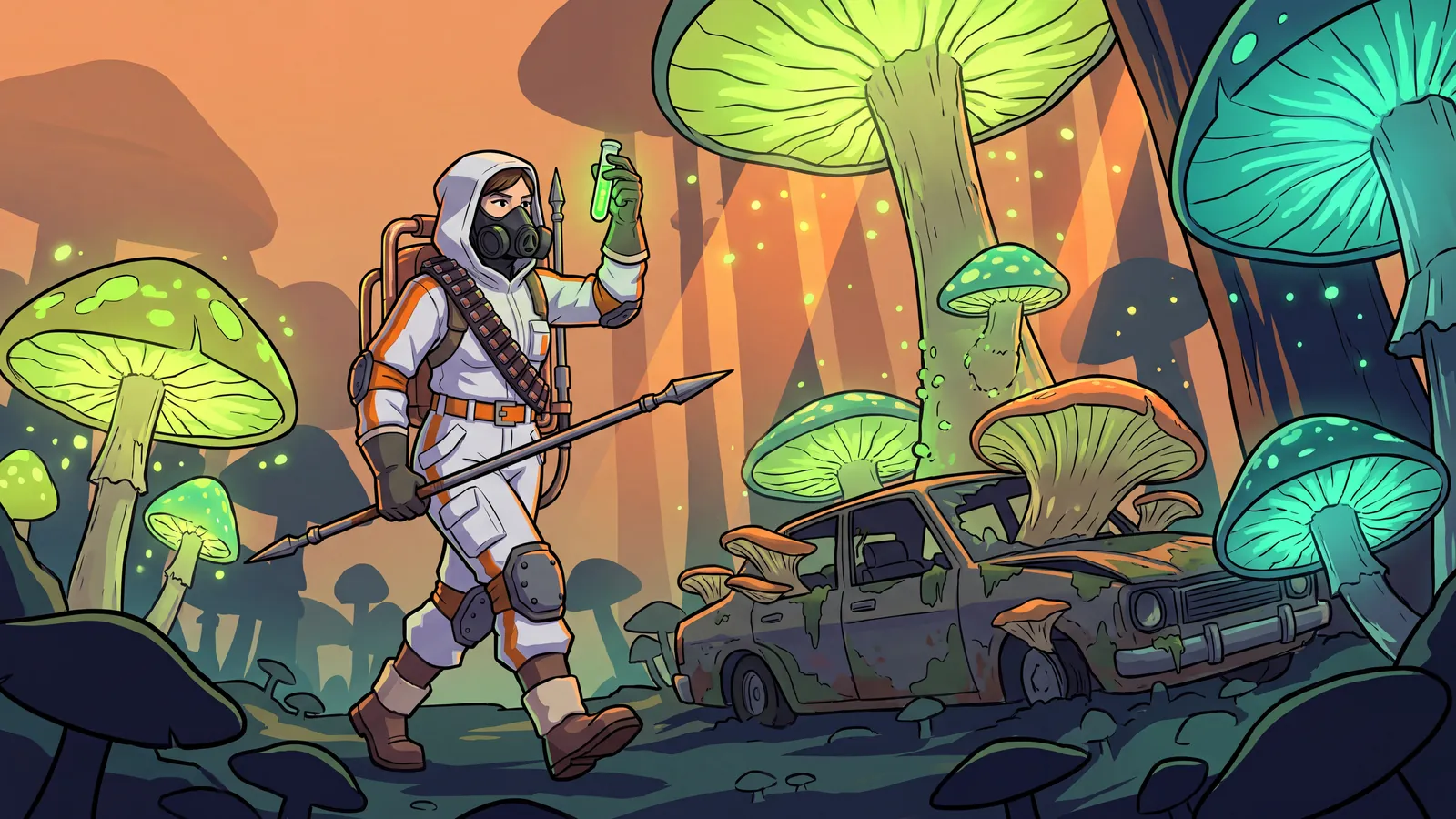 Illustration: a Medic in a glowing fungal forest.